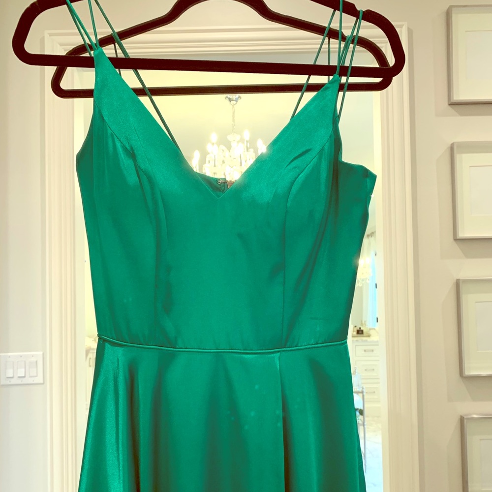 Sherri Hill emerald satin evening gown